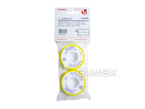 Teflonband für Gewindeabdichtung, Set mit 2 Stk, 0,1mm, Breite 12mm, Länge 12m, -200°/+260°C, weiß, 
